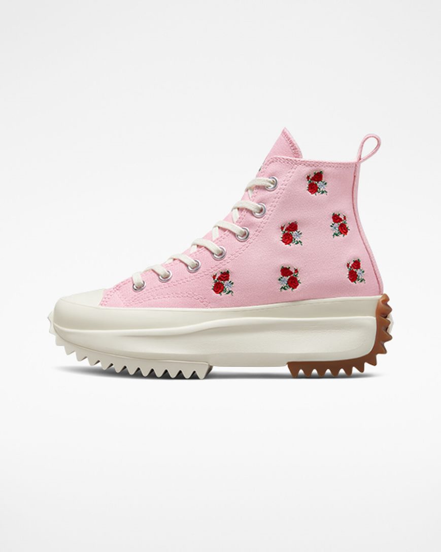 Men's Converse Run Star Hike Embroidered Floral High Top Platform Shoes Orange Pink / Red | AU 4C095A